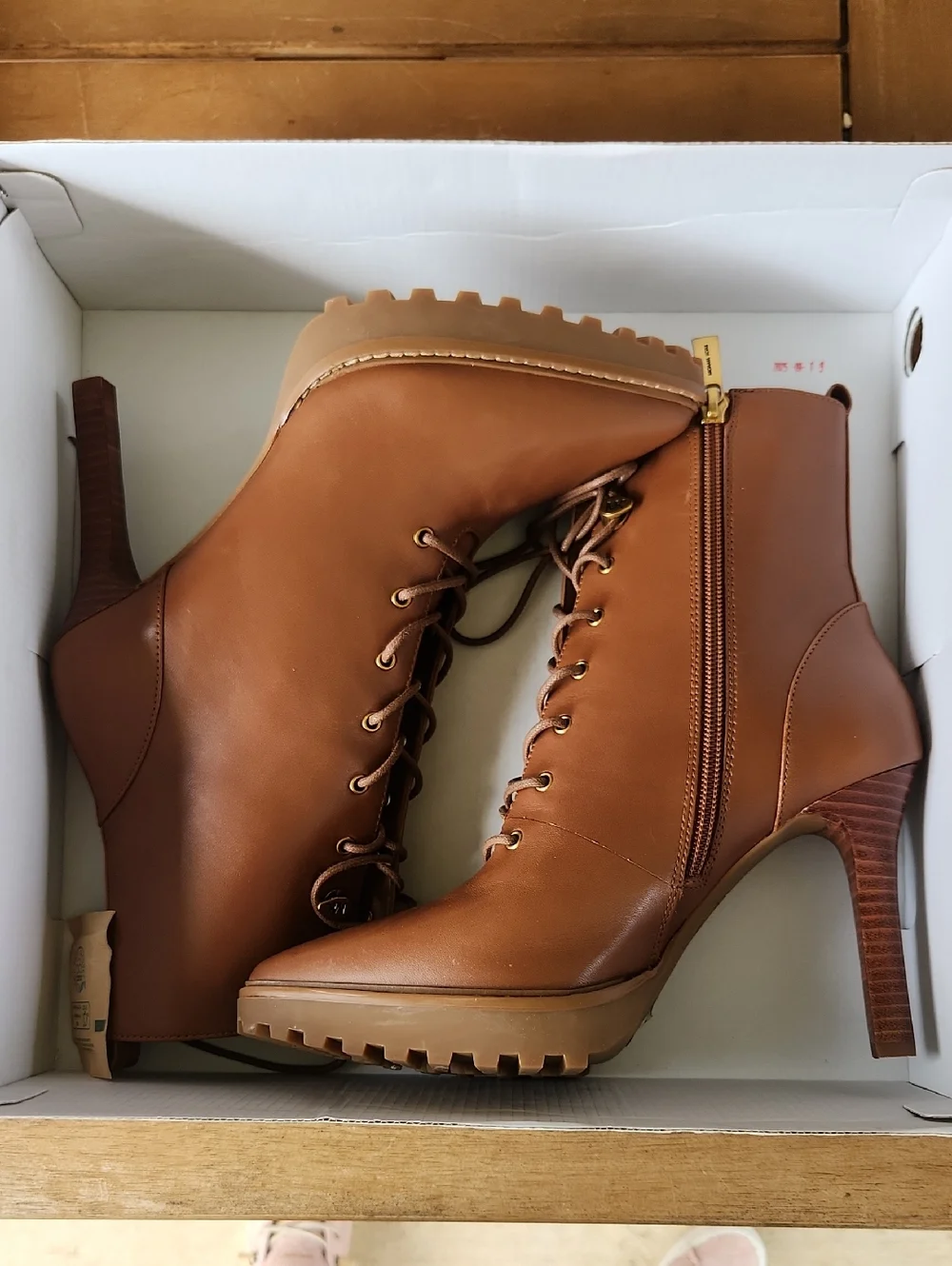 MICHAEL Michael Kors Tan Lace-Up Heeled Ankle Boots - Picture 1 of 5